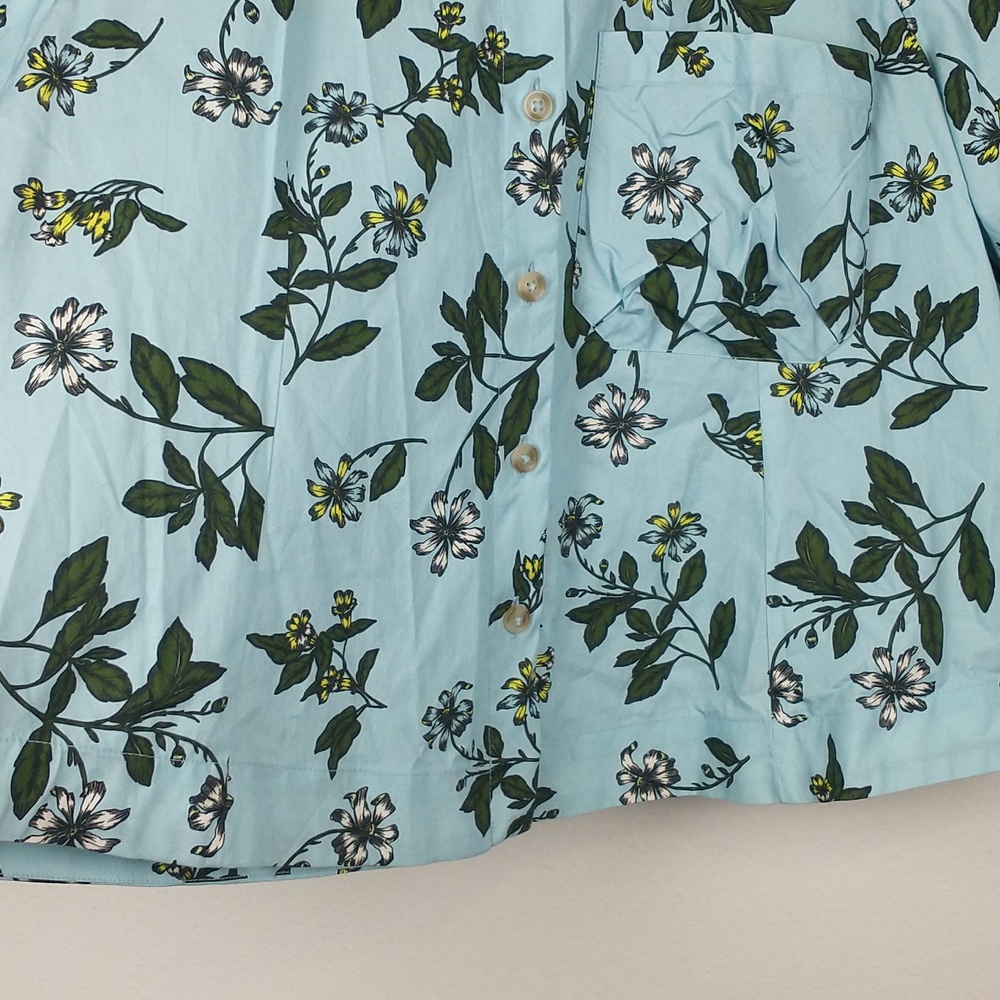 Maeve Light Blue Floral Puff Sleeve Button Front Blouse - Picture 4 of 10